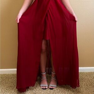 SHEIN Deep Burgundy Draped Skirt with Front Slit